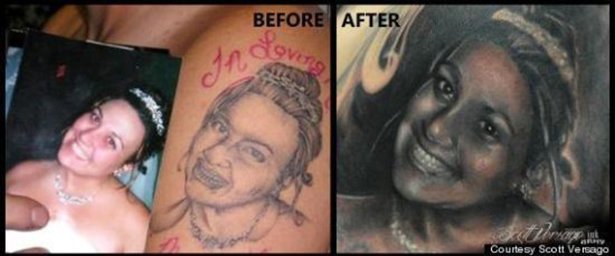 Antes e depois de várias tatuagens horríveis 