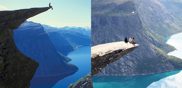 Na rocha Trolltunga na Noruega.