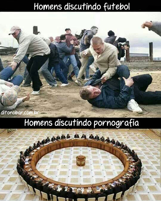 homens discutindo pornografia e futebol