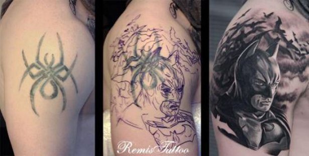 Antes e depois de várias tatuagens horríveis